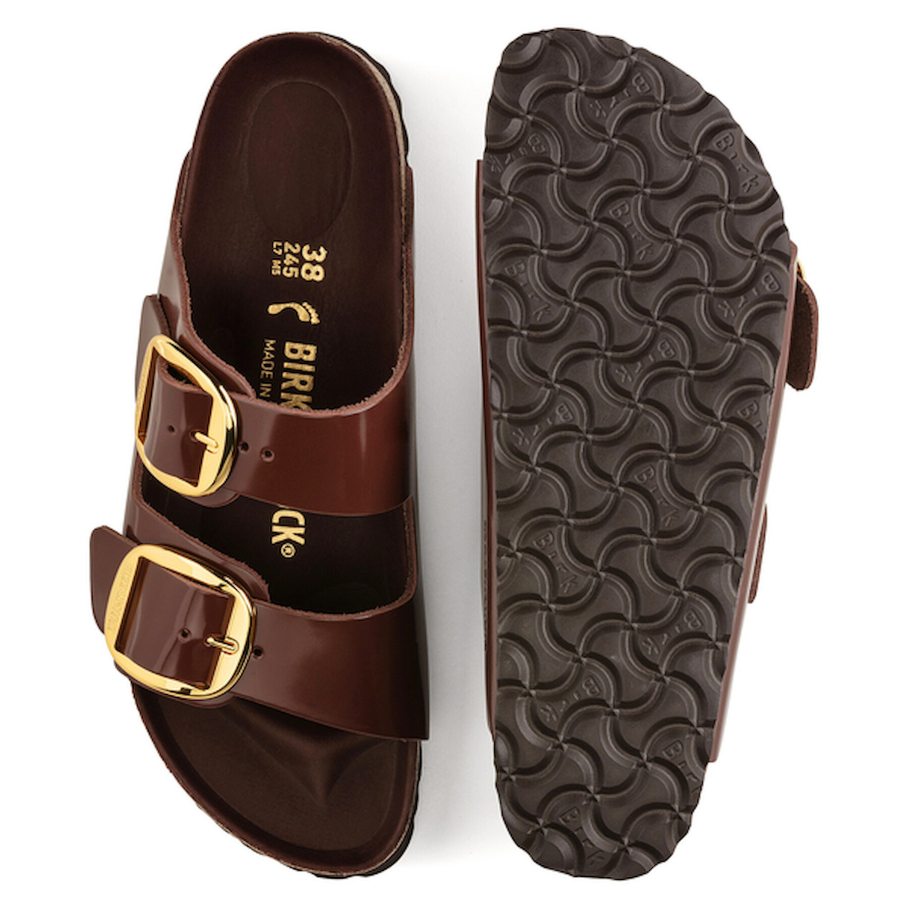 Sandálias femininas Birkenstock Arizona Big Buckle Natural Leather Patent