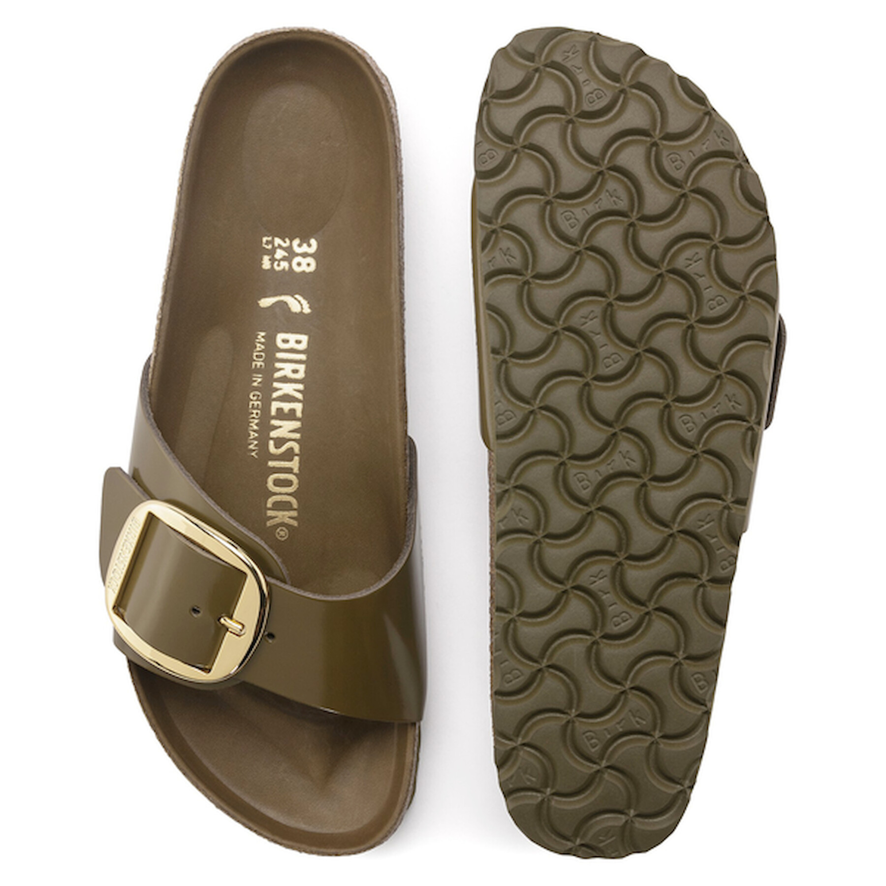 Sandálias femininas Birkenstock Madrid Big Buckle Natural Leather Patent