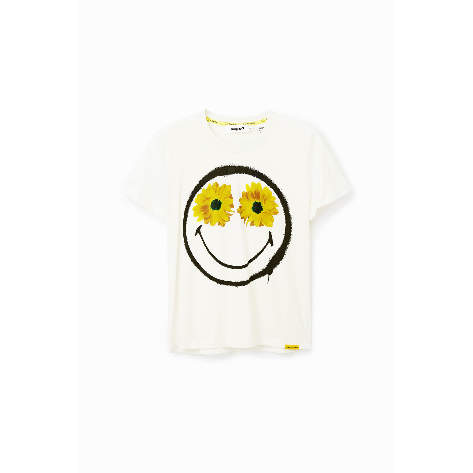 T-shirt de mulher Desigual Smiley fleurs