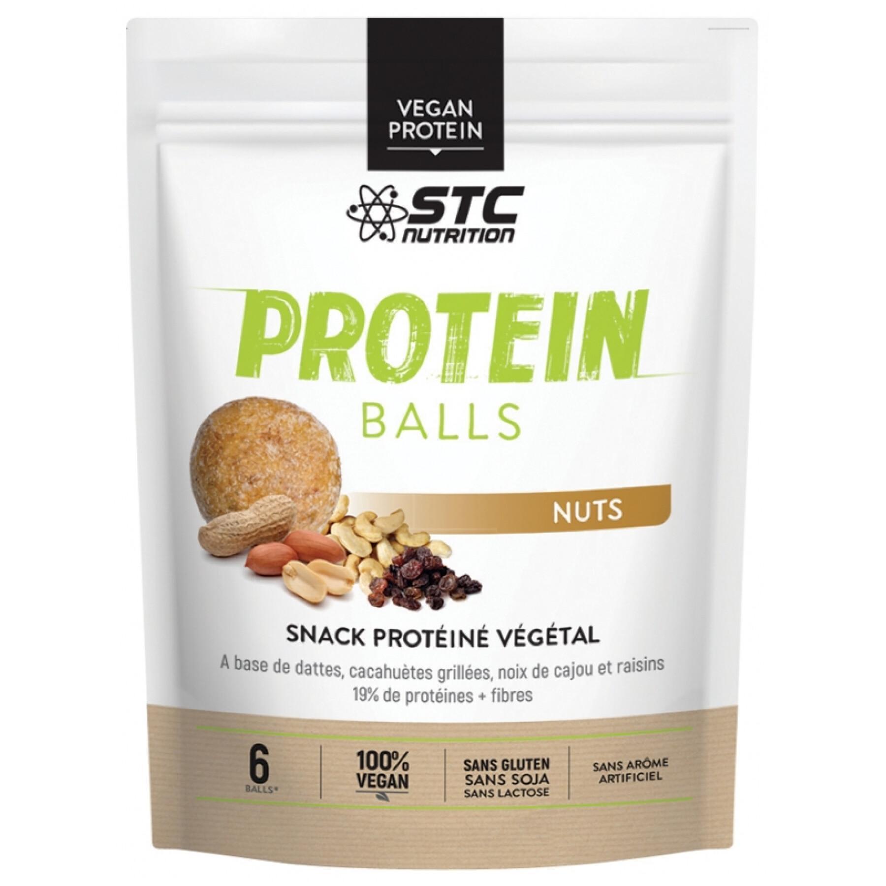 exposição de 8 sacos de 6 bolas de proteínas STC Nutrition nuts