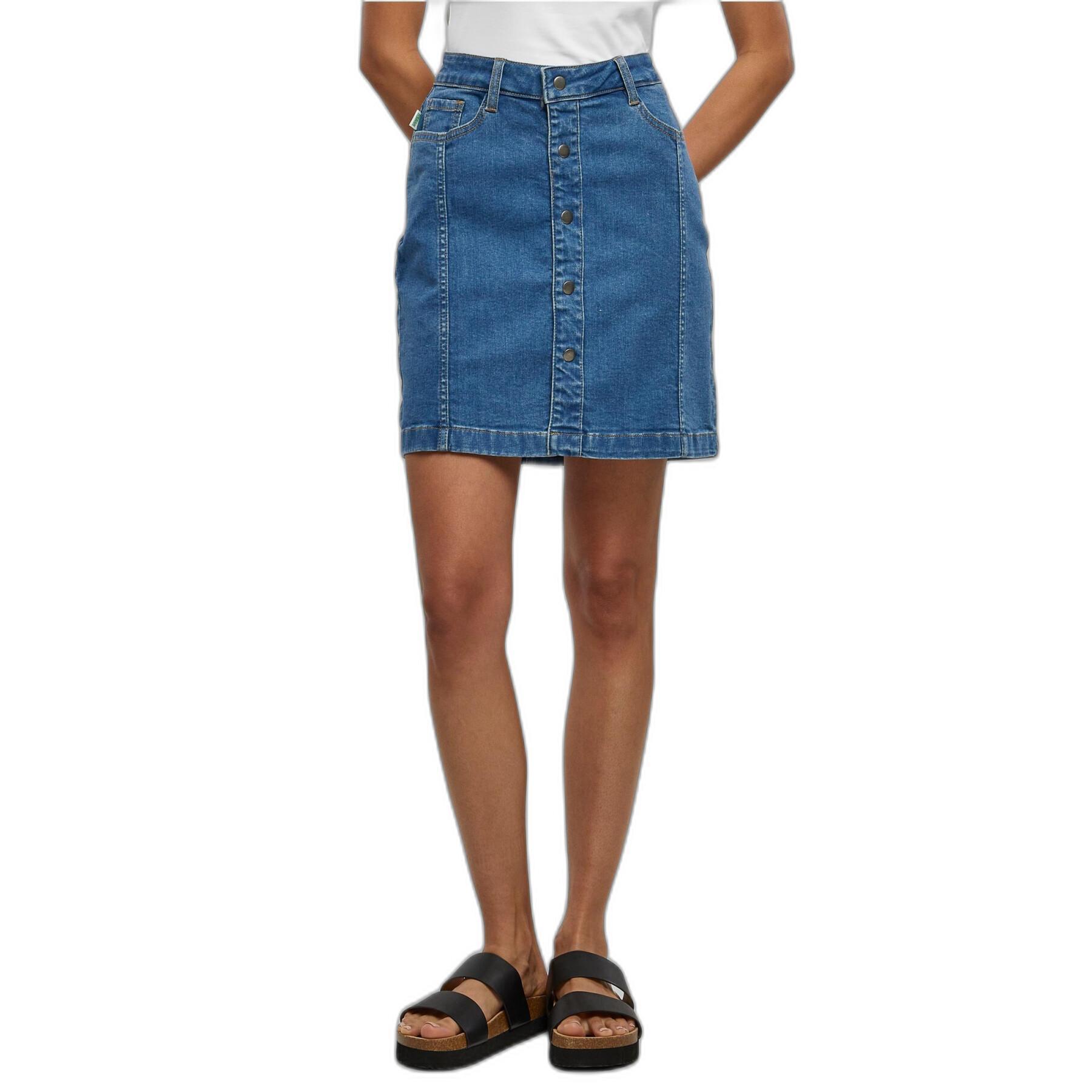 Mini-saia de ganga elástica orgânica com botões, mulher de tamanho grande Urban Classics