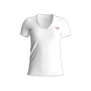 T-shirt de pescoço em v das mulheres Guess Mini Triangle