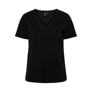 T-shirt de pescoço em v das mulheres Pieces Ria